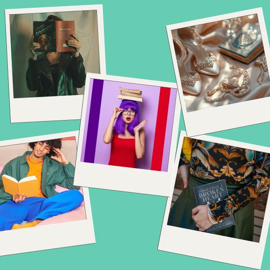 Fem billeder af bøger i forbindelse med forskellige stilarter